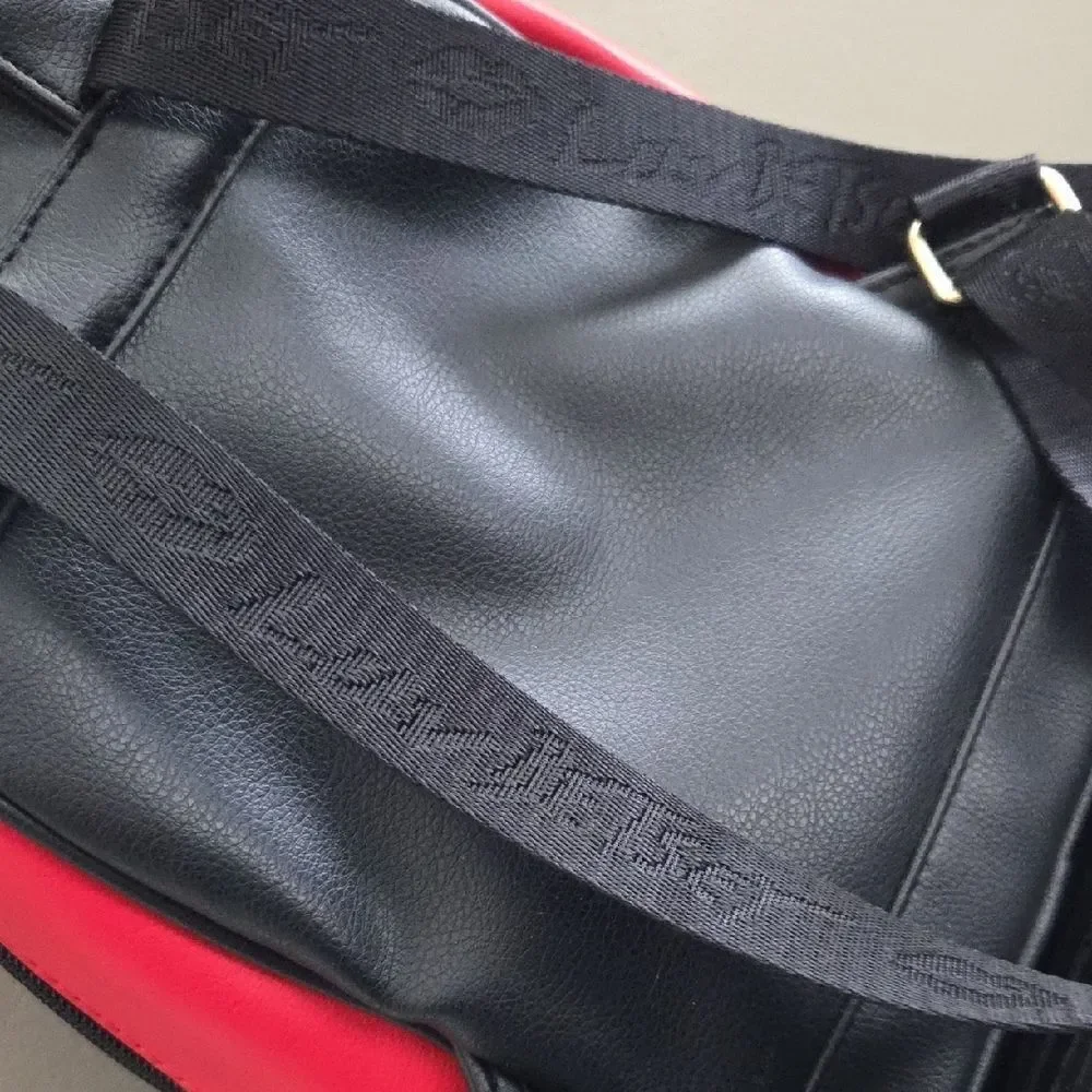 Betsey Johnson Black and White Striped Backpack with Red Accent